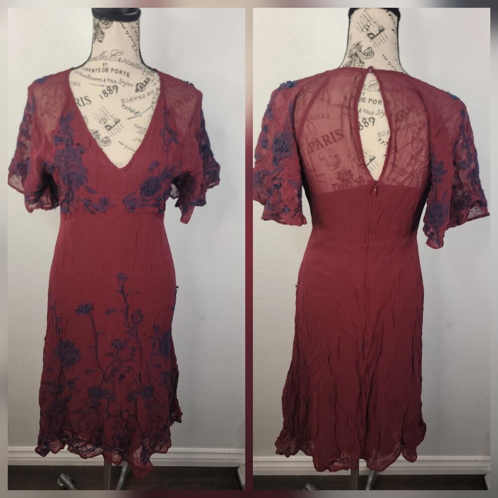 Rust Floral Short Sleeve V-Neck Dress